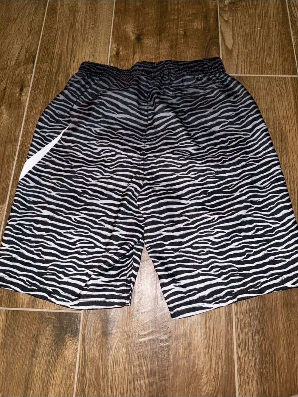 Nike Black and White Zebra Print Kids' Shorts with Large Swoosh
